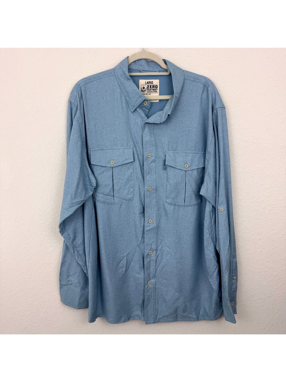 Zero Foxtrot Mens F'n Soft Daily Shirt Size L Long Sleeve Lightweight Light Blue
